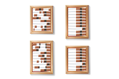 Abacus Set Vector. Realistic Illustration Of Classic Wooden Old Abacus. Arithmetic Tool Equipment.