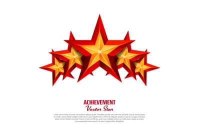 Three Achievement Vector Stars. Realistic Sign. Golden Decoration Symbol. 3d Shine Icon Isolated On White Background.