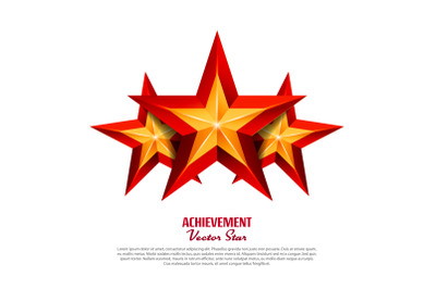 Three Achievement Vector Stars. Realistic Sign. Golden Decoration Symbol. 3d Shine Icon Isolated On White Background.