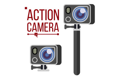 Action Camera Vector. Active Extreme Sport Video. Equipment For Filming. Shooting Process. Isolated Illustration