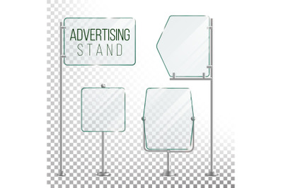 Glass Screen Banner Set Vector. Empty Advertising Display For Your Business. Vector Illustration