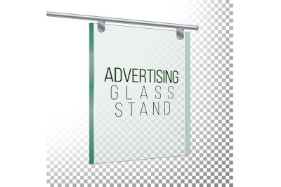 Square Advertising Glass Board. 3D Vector Realistic Illustration. Empty Glass Frame For Images Snd Advertisement.