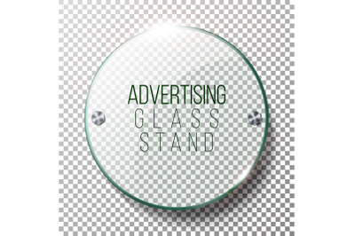 Advertising Round Glass Blank. 3d Realistic Vector Illustration. Mock-up Template On Transparent Background