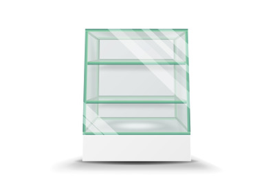 Empty Glass Cabinet Isolated On Transparent Background. Advertising Stand Glass Vector. 3d Empty Glass Showcase For Exhibit And Products