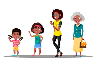 African American Generation Female Set Vector. Grandmother&2C; Mother&2C; Daughter&2C; Granddaughter&2C; Baby. Vector. Isolated Illustration