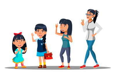 Asiatic Generation Female Vector. Mother&2C; Daughter&2C; Granddaughter&2C; Baby&2C; Teen. Vector. Isolated Illustration