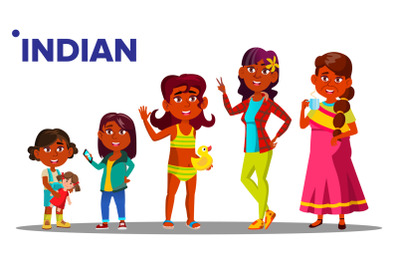 Indian Generation Female People Person Vector. Indian Mother, Daughter, Granddaughter, Baby, Teen. Vector. Isolated Illustration