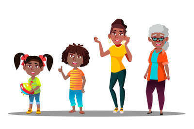 African American Generation Female Vector. Grandmother, Mother, Daughter, Granddaughter, Baby, Teen. Vector. Isolated Illustration