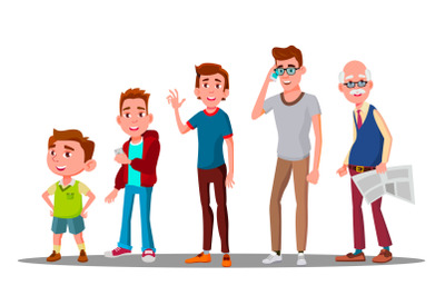 Caucasian Generation Male Vector. Grandfather, Father, Son, Grandson, Baby Vector. Isolated Illustration - Vector