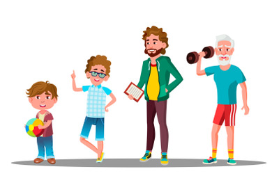 Caucasian Generation Male Vector. Grandfather, Father, Son, Grandson Vector. Isolated Illustration