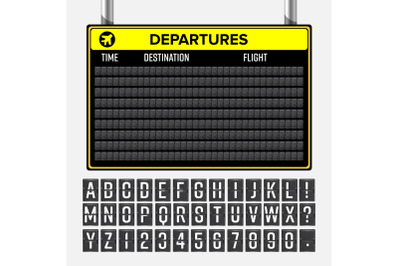 Airport Board Vector. Mechanical Timetable Information Alphabet. Aalog Font