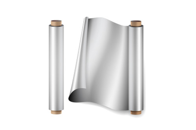 Aluminium Foil Roll Vector. Close Up Top View. Opened And Closed. Realistic Illustration Isolated On White