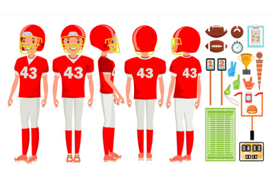 American Football Player Male Vector. Recreation Game. Challenge Banner. Isolated Flat Cartoon Character Illustration