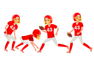 American Football Male Player Vector. Speed Strategy. Football Match Tournament. In Action. Cartoon Character Illustration