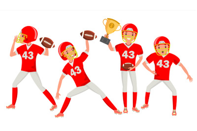 American Football Man Player Male Vector. Professional Championship. Strong Man. Cartoon Athlete Character Illustration