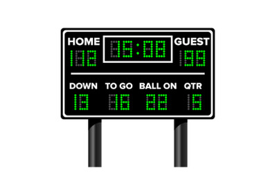 American Football Scoreboard. Sport Game Score. Digital LED Dots. Vector Illustration. Time, Guest, Home.