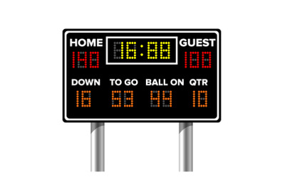 American Football Scoreboard. Sport Game Score. Digital LED Dots. Vector Illustration