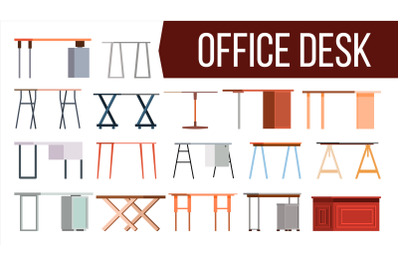 Office Desk Set Vector. Home Table. Office Creative Modern Desk. Interior Table Workplace Design Element. Work Space. Flat Isolated Furniture Illustration