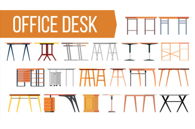 Office Desk Set Vector. Office Creative Modern Desk. Home Table. Interior Table Workplace Design Element. Work Space. Isolated Furniture Illustration