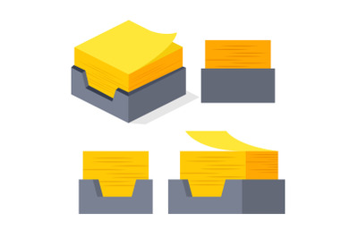 Yellow Sticker Vector. Sticky Paper Notes Stack. Isometric Paper Note. Isolated Illustration