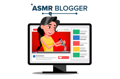 ASMR Blogger Channel Vector. Woman. Relax Effect. Insomnia Concept. Popular Video Streamer Blogger. Isolated Illustration