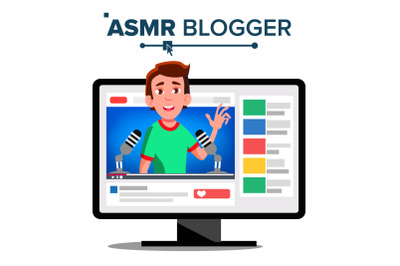 ASMR Blogger Channel Vector. Male, Guy. Isolated Illustration