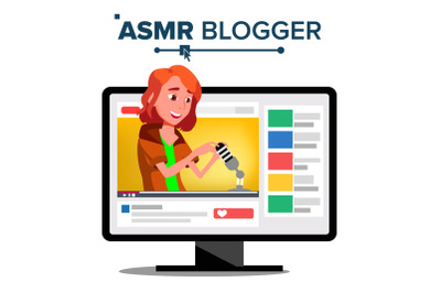 ASMR Blogger Channel Vector. Teen. Whisper. Online Live Broadcast. Isolated Illustration