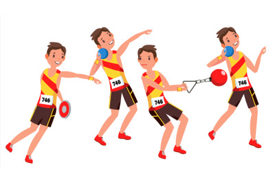 Athletics Player Male Vector. Athletic Sport Competition. Sports Equipment. Sprinter. Sprint Start. Isolated Flat Cartoon Character Illustration