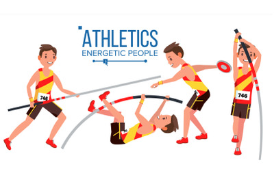 Athletics Player Male Vector. Athletic Sport Competition. Sports Equipment. Sprinter. Sprint Start. Isolated Flat Cartoon Character Illustration