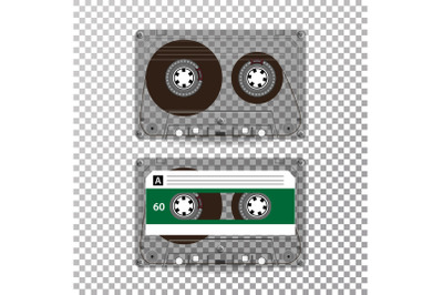 Retro Audio Cassette Vector. Realistic Vector Cassette Isolated On Transparent Background