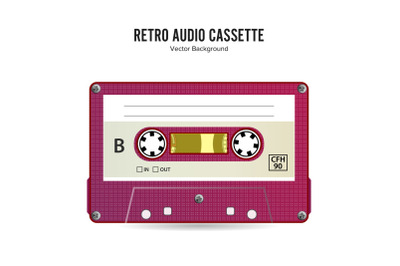 Retro Audio Cassette Vector. Detailed Retro C90 Audio Cassette With Place For Title