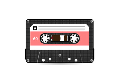 Retro Audio Cassette Vector. Plastic Audio Cassette Tape. Old Technology, Realistic Design Illustration. Isolated On White Background