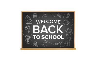 Back To School Banner Vector. Black. Classroom Chalkboard. Sale Poster. 1 September. Education Related. Realistic Illustration