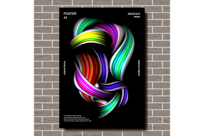 Liquid, Brush Poster Vector. Multicolored Object. Drop, Oil. Illustration