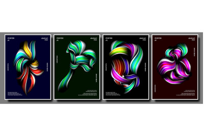 Creative Poster Set Vector. Abstract Colorful Liquid And Fluid Colors. Colorful Wave Lines. Creative Decoration. Trendy Presentation. Illustration