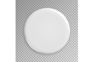 Blank White Badge Vector. Realistic Illustration. Clean Empty Pin Button Mock Up. Isolated.