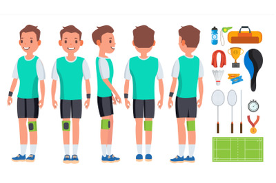 Badminton Young Man Player Vector. Motion Game. Speed Action. Man. Flat Athlete Cartoon Illustration