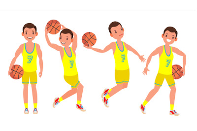 Classic Basketball Player Man Vector. Sports Concept. Different Poses. Sport Game Competition. Flat Cartoon Illustration