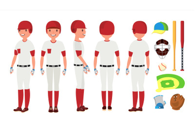 Classic Baseball Player Vector. Classic Uniform. Different Action Poses. Flat Cartoon Illustration