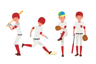 Baseball Player Vector. Sport Action On The Stadium. Powerful Hitter. Isolated Flat Cartoon Character Illustration