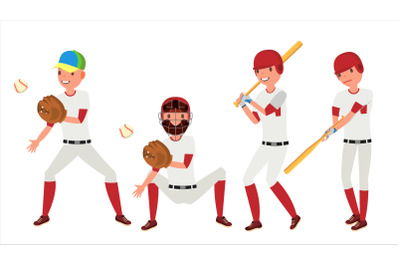 Classic Baseball Player Vector. Classic Uniform. Different Action Poses. Flat Cartoon Illustration