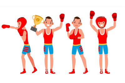 Boxer Training Vector. Boxing Sport. Athlete In Action. Healthy Lifestyle. Isolated Flat Cartoon Character Illustration