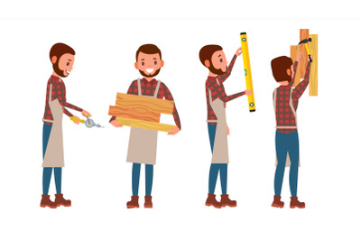 Classic Carpenter Vector. Joiner, Foreman, Engineer. Flat Cartoon Illustration