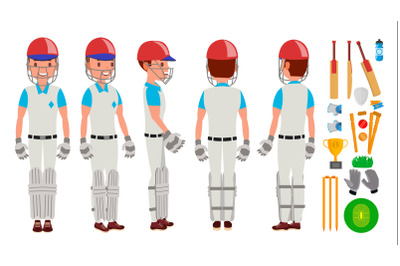 Professional Cricket Player Vector. Equipped Players. Pads, Bats, Helmet. Isolated On White Cartoon Character Illustration