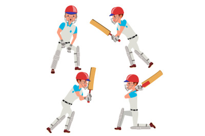 Cricket Player Male Vector. Cricket Team Characters. Flat Cartoon Illustration