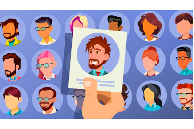 Human Recruitment Vector. Man. Business Man Picked In Recruitment. Pick Up. Individual. Group Of Businesspeople. HR Process. Cartoon Illustration