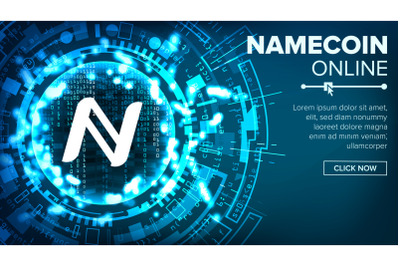 Namecoin Abstract Technology Background Vector. Binary Code. Fintech Blockchain. Cryptography. Cryptocurrency Mining Concept Illustration.