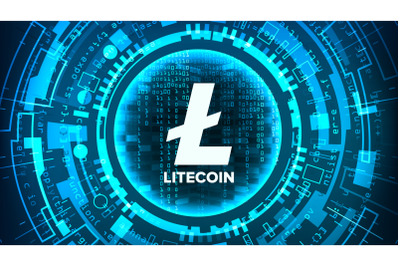 Litecoin Abstract Technology Background Vector. Binary Code. Fintech Blockchain. Cryptography. Cryptocurrency Mining Concept Illustration.