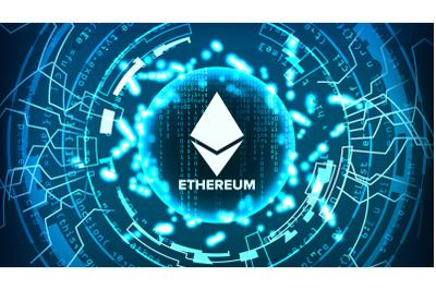 Ethereum Abstract Technology Background Vector. Binary Code. Fintech Blockchain. Cryptography. Cryptocurrency Mining Concept Illustration.