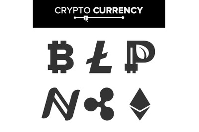 Digital Currency Counter Set Vector. Fintech Blockchain. Famous World Cryptography. Crypto Currency Money Finance Sign Illustration. Bitcoin, Litecoin, Peercoin, Ripple Coin, Etherum